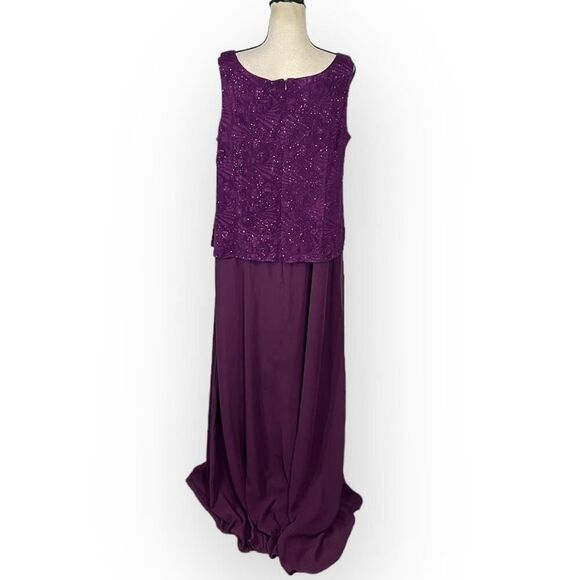 Alex Evenings Dress Women's Plus 16W Purple Glitter Jacquard Knit Maxi Gown NWT - Picture 4 of 8